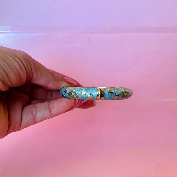 Vintage Green Enamel Kitty Cloisonné Bangle Size 5 - Picture 3 of 5